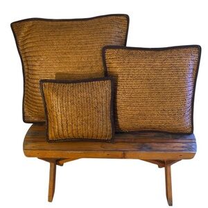 Vintage 2002’ Padma’s  Plantation Woven Display Pillows with Leather  - Set of 3